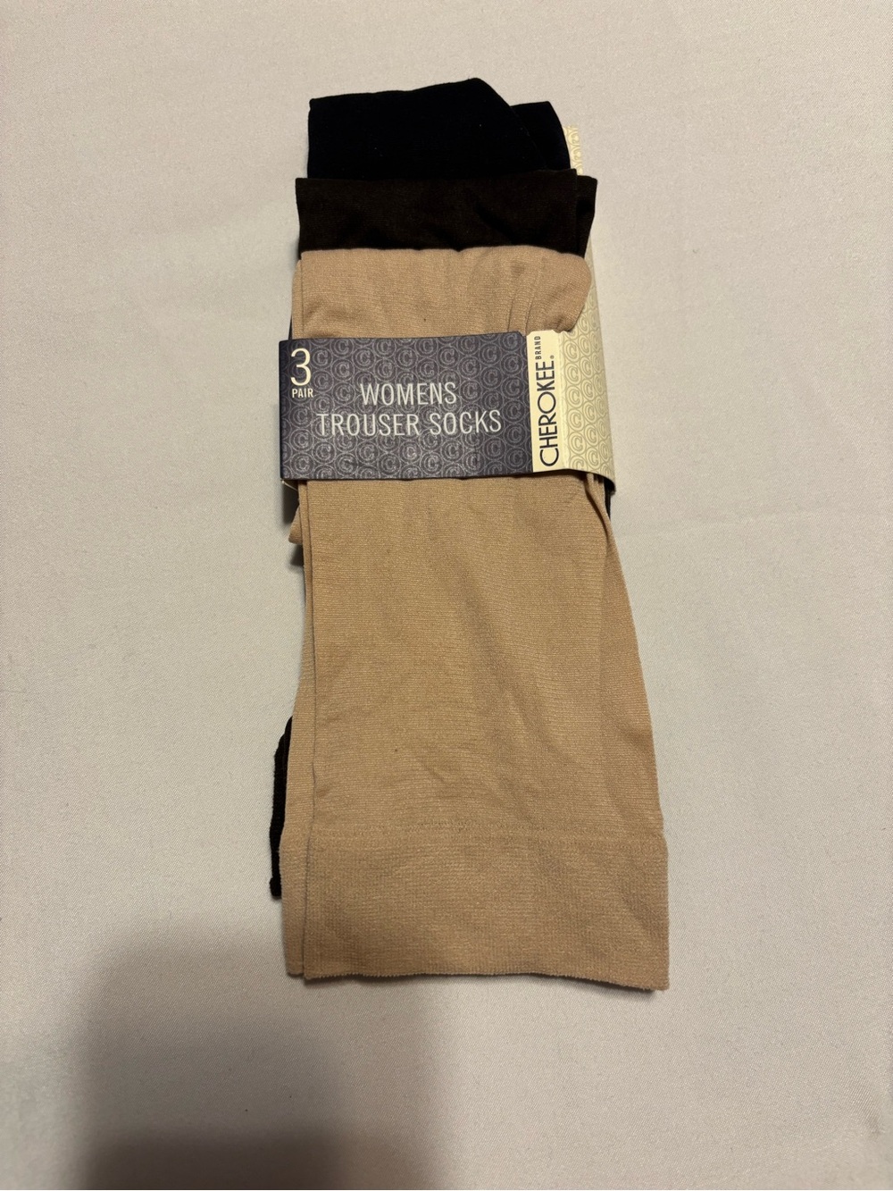 Cherokee women’s trouser socks black, brown and tan 3 pairs Medium